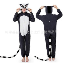 (Size S (150-160cm, 60-110 catties),lemur)Women's autumn and winter polar fleece cartoon one-piece pajamas home wear