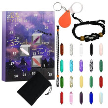 (Purple) Crystal Xmas Countdown Calendar with Natural Crystals Advent Countdown Calendar
