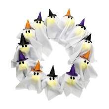 (B with light) 12 LED Ghost Wreath Halloween Light up Front Door Decoration Cute Scary Decor Home Party Decoration