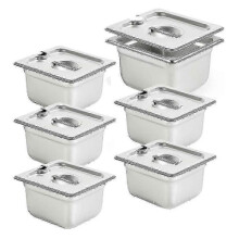 6 Pack Anti-jam Slotted Hotel Pans with , 1/6 Size 4 Inch Deep, Commercial 18/8 Stainless Steel Tab Hy hwy