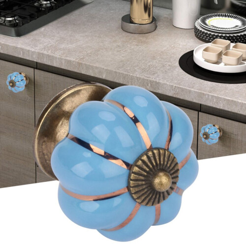 European Style Blue Ceramic Pumpkin Knobs for Room Cabinets and Drawer Pulls 2