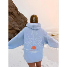 (M, Light blue MS109) Beach Hoodie Drop Shoulder Sleeve Threaded Sweatshirt Print Trendy Fashion Hoodie Top