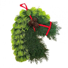 (A) Horse Head Wreath Rustic Farmhouse Equestrian Decor Artificial Horse-Shaped Wreath with Red Ribbon for Front Door Wall Wind
