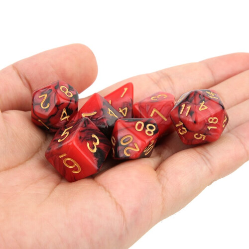 7PCS PMMA Acrylic Multi-Sided Board Game Dice Set Red Black, 4-20 Sides 2