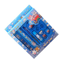 Schulmaterial-Set mit Cartoon-Motiven – Blaue Bleistifte, Kugelschreiber, Anspitzer, Schere