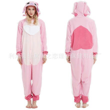 (Size L (171-180cm, 100-170 catties),Pink Stitch)Women's autumn and winter polar fleece cartoon one-piece pajamas home wear