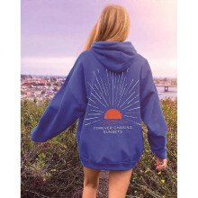 (L, Royal blue MS109) Beach Hoodie Drop Shoulder Sleeve Threaded Sweatshirt Print Trendy Fashion Hoodie Top