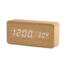 Wooden Digital Clock - Multifunctional Led Alarm Clock with Time / Date / Temperature Display And Voice Contro hwy