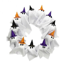 (A no light) 12 LED Ghost Wreath Halloween Light up Front Door Decoration Cute Scary Decor Home Party Decoration