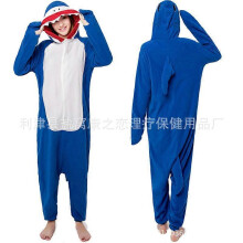(Size M (161-170cm, 80-140 catties),Blue Shark)Women's autumn and winter polar fleece cartoon one-piece pajamas home wear