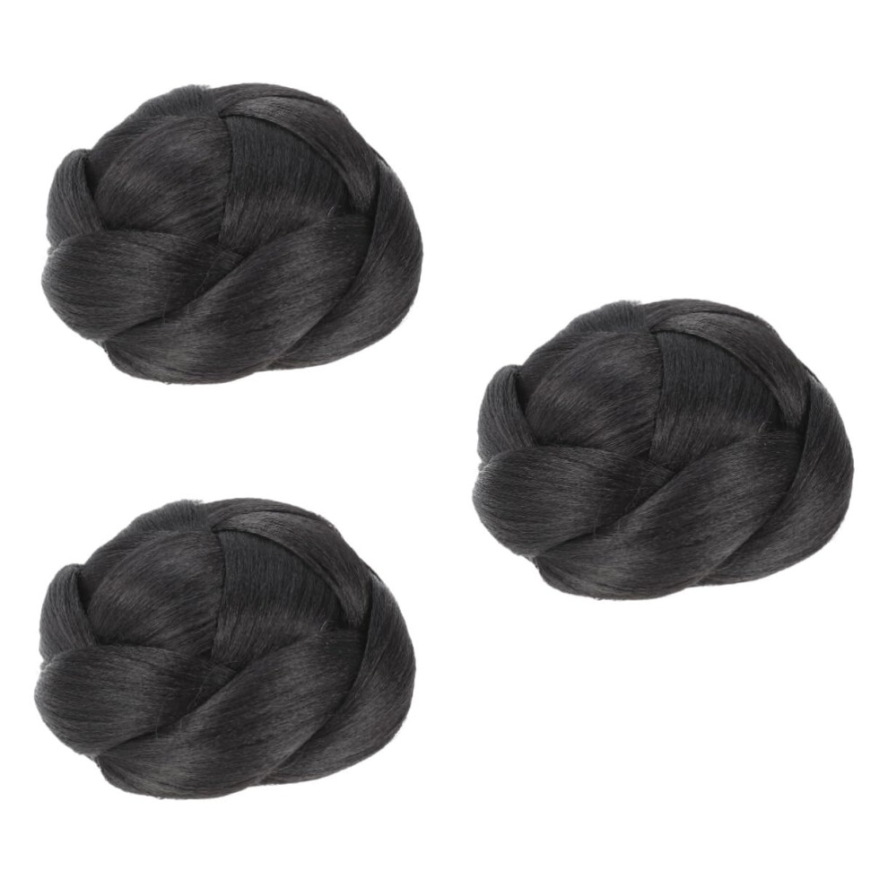 Unisex 3Pcs Cute Hair Extensions For Braiding Wavy Bun Chignon Synthetic Hairpiece Ponytail Extension Bun 3 Piece Set For Braids