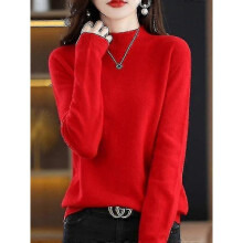 (S, Red China) 100% Wool Cashmere Sweater Women Knitted Sweater Turtleneck Long Sleeve Pullover Autumn Winter Clothing Warm Jumper Tops