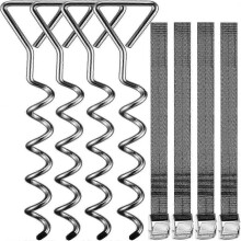 Set of 4 Screw in Ground Anchors | 30.5cm | Swing Trampoline Garden House Play Tower Steel Ground Screws | 250cm Adjustable Safety Belts hwy