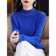 (S, Blue China) 100% Wool Cashmere Sweater Women Knitted Sweater Turtleneck Long Sleeve Pullover Autumn Winter Clothing Warm Jumper Tops