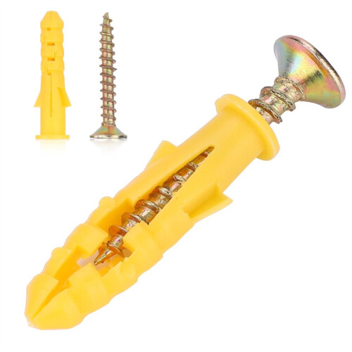 M6 Plastic Wall Plug Screw Fixings Kit, 50pcs, Yellow & Silver 2