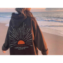 (XL, Black MS109) Beach Hoodie Drop Shoulder Sleeve Threaded Sweatshirt Print Trendy Fashion Hoodie Top