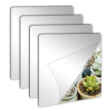 20 x 20cm Acrylic Square Wall Mirror, 4 Pcs Flexible Non Glass Body Mirror Tiles, Frameless Self Adhesive Mirror Stickers, Unbreakable Body Small Mir