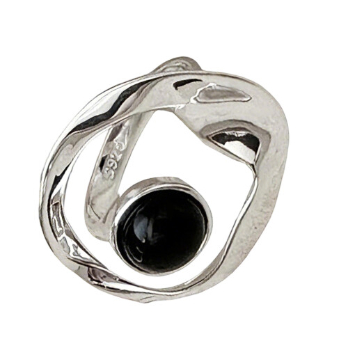 Künstlerischer unregelmäßiger schwarzer Onyx-Ring, eleganter,-2