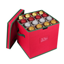 2Pcs Christmas Ornament Storage Box With Lid For 64 Decorations Red