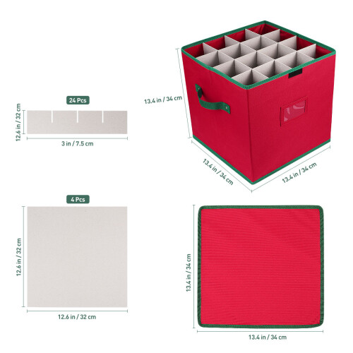 2Pcs Christmas Ornament Storage Box With Lid For 64 Decorations Red 1