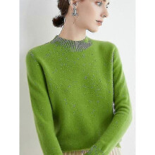 (M, Light Green China) 100% Wool Cashmere Sweater Women Knitted Sweater Turtleneck Long Sleeve Pullover Autumn Winter Clothing Warm Jumper Tops