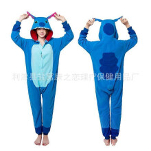 (Size M (161-170cm, 80-140 catties),Blue Patch Stitch)Women's autumn and winter polar fleece cartoon one-piece pajamas home wear