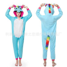 (XL (181-190cm, 120-210 catties),Golden Horned Blue Sky Horse)Women's autumn and winter polar fleece cartoon one-piece pajamas home wear