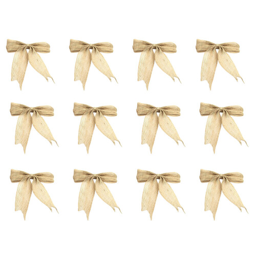36Pcs Burlap Bow Ornaments Beige Christmas Tree Gift Knots