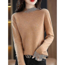 (XL, Brown China) 100% Wool Cashmere Sweater Women Knitted Sweater Turtleneck Long Sleeve Pullover Autumn Winter Clothing Warm Jumper Tops