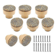 8 Pack Boho Rattan Knobs for Drawer and Cabinet Decoration