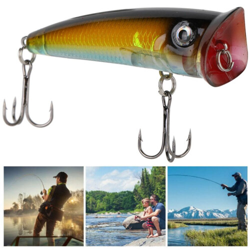 Künstlicher 7 cm Kunststoff-Angelköder, schwimmender Popper, fischähnlicher Angelköder, Zubehör (4 Stück)