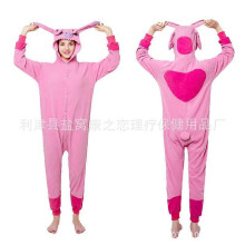 (Size L (171-180cm, 100-170 catties),Pink Patch Stitch)Women's autumn and winter polar fleece cartoon one-piece pajamas home wear
