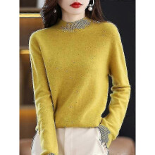 (XXL, Yellow China) 100% Wool Cashmere Sweater Women Knitted Sweater Turtleneck Long Sleeve Pullover Autumn Winter Clothing Warm Jumper Tops