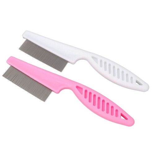 Pet Lice Comb Set - Metal & ABS, Ergonomic Handle, 2pcs 1