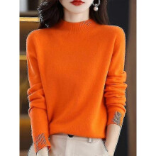 (XL, Orange China) 100% Wool Cashmere Sweater Women Knitted Sweater Turtleneck Long Sleeve Pullover Autumn Winter Clothing Warm Jumper Tops