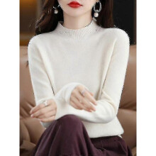 (XXL, White China) 100% Wool Cashmere Sweater Women Knitted Sweater Turtleneck Long Sleeve Pullover Autumn Winter Clothing Warm Jumper Tops