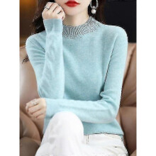 (XXL, Light Blue China) 100% Wool Cashmere Sweater Women Knitted Sweater Turtleneck Long Sleeve Pullover Autumn Winter Clothing Warm Jumper Tops