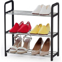 3-Tier Space-Saving Shoe Rack, Stainless Steel, Plastic, Black, Silver, 50x19x54CM
