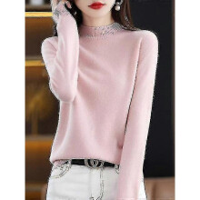 (XL, Pink China) 100% Wool Cashmere Sweater Women Knitted Sweater Turtleneck Long Sleeve Pullover Autumn Winter Clothing Warm Jumper Tops