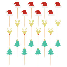 24Pcs Christmas Tree Deer Hat Cake Decorations