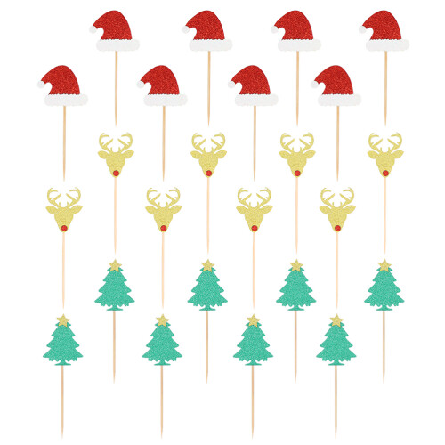 24Pcs Christmas Tree Deer Hat Cake Decorations