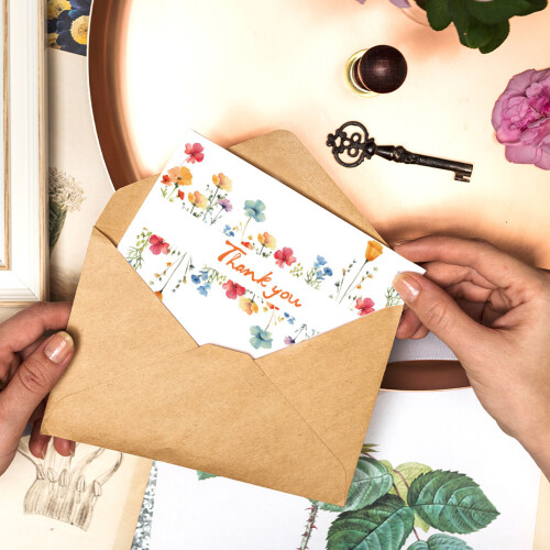 Elegant Folded Greeting Cards Feature Floral Artwork Includes-A 1