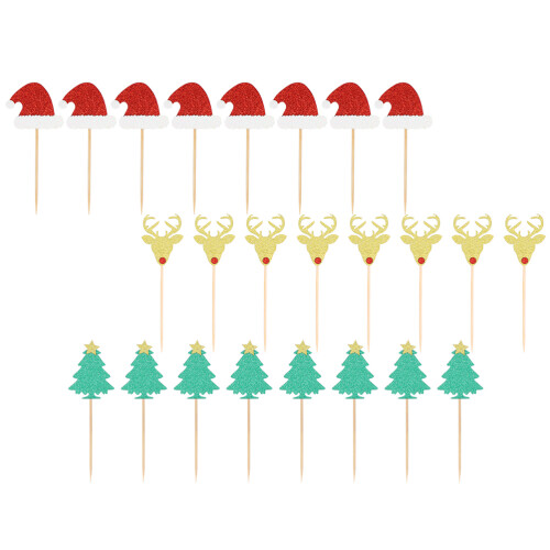 24Pcs Christmas Tree Deer Hat Cake Decorations 2