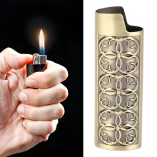 Vintage-Feuerzeuggehäuse aus geprägter, floraler Aluminiumlegierung – Bronze, 8 cm