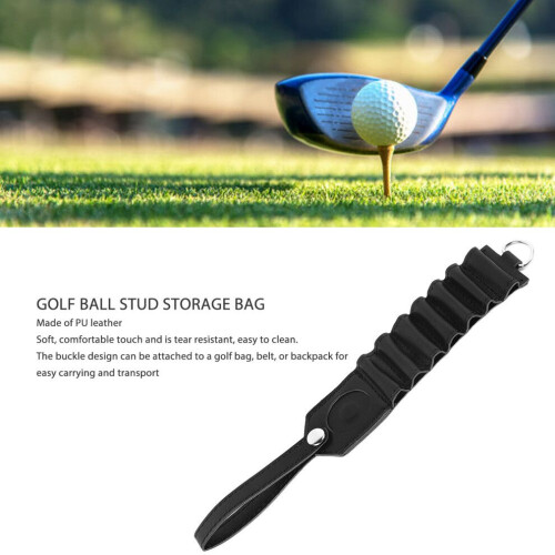 Compact Black PU Leather Golf Ball Tee Carrier with 7 Slots 2