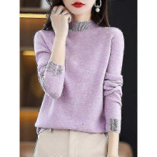 (L, Light Purple China) 100% Wool Cashmere Sweater Women Knitted Sweater Turtleneck Long Sleeve Pullover Autumn Winter Clothing Warm Jumper Tops