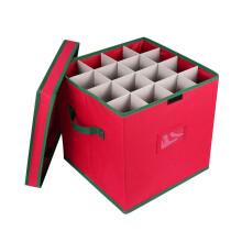3Pcs Christmas Ornament Storage Box With Lid For 64 Red Decorations