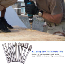 10pcs High Speed Steel Rotary Burrs Set, 3mm Shank, Woodworking Carving Tools