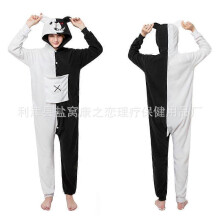 (Size M (161-170cm, 80-140 catties),Black and White Bear)Women's autumn and winter polar fleece cartoon one-piece pajamas home wear