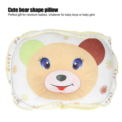 Breathable Bear-Shaped Baby Pillow for Flat Head Support, Yellow 2